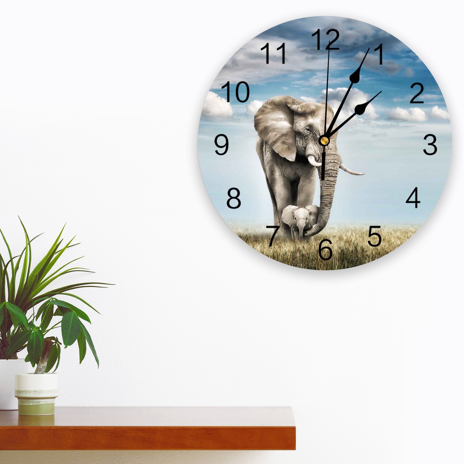 Animal Elephant Grassland Wall Clock Home Decor Bedroom Silent Oclock Watch Wall Digital Clock Wall Clock Modern