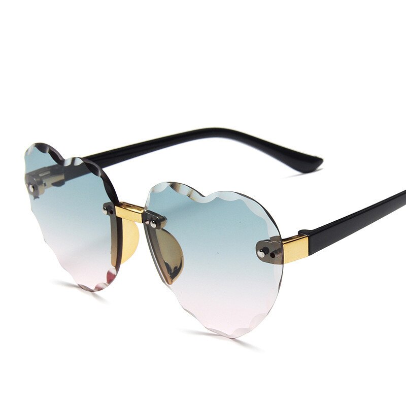 Bonito coração sem aro óculos de sol crianças crianças cinza rosa vermelho lentes moda meninos meninas uv400 crianças motorista óculos: Green-pink