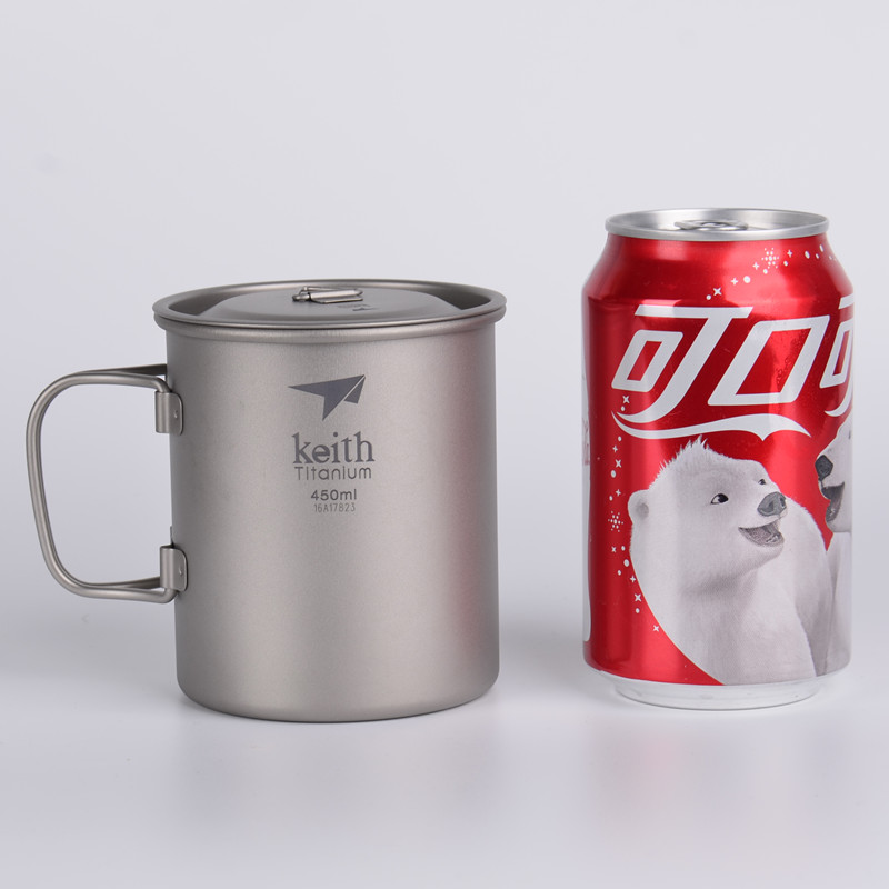 Keith draussen Titan Wasser Becher Mit Klapp Griffe Titan Deckel Getränk Camping Tassen Ultraleicht Reise Becher 220 ml-900 ml: 450ml Ti3204