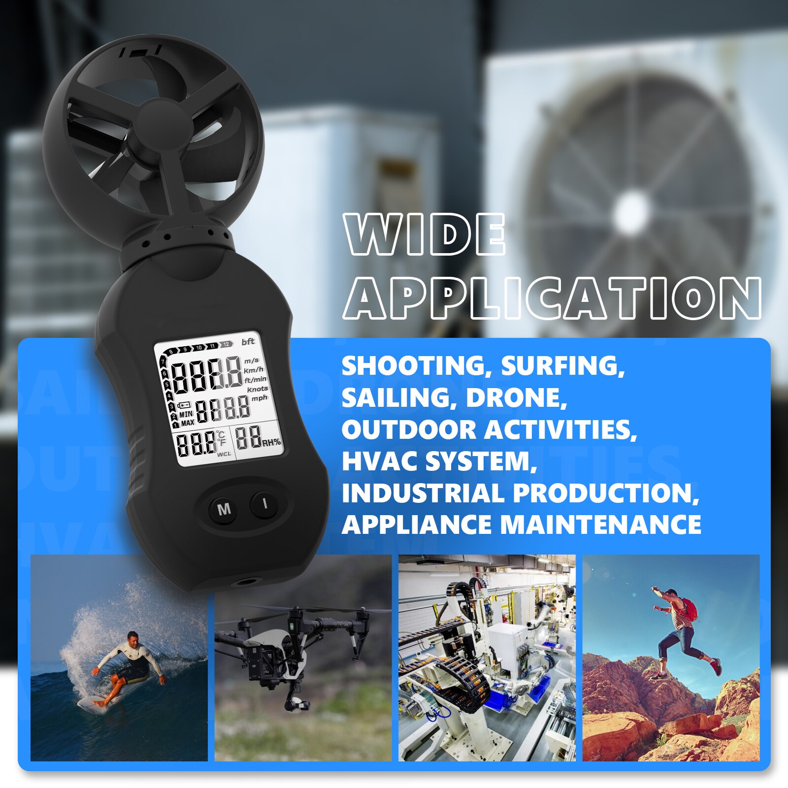 BTMETER-877 Digital Wind Speed Meter, Handheld Anemometer with LED Back-Light for Wind Speed / Wind Temperature/ Wind Humidity