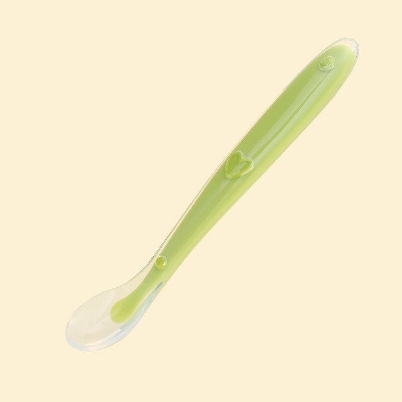 Cuchara de silicona para bebé, limpia utensilios de cocina, durabilidad, cuchara de arroz, cuchara de detección de alta temperatura, útiles herramientas de alimentación de bebé: green