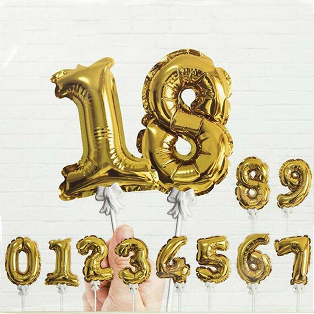 7Inch Mini Gold Silver Foil Number Balloons Cake Topper Diy Kids Birthday Cake Flags For Wedding Anniversary Birthday Decoration