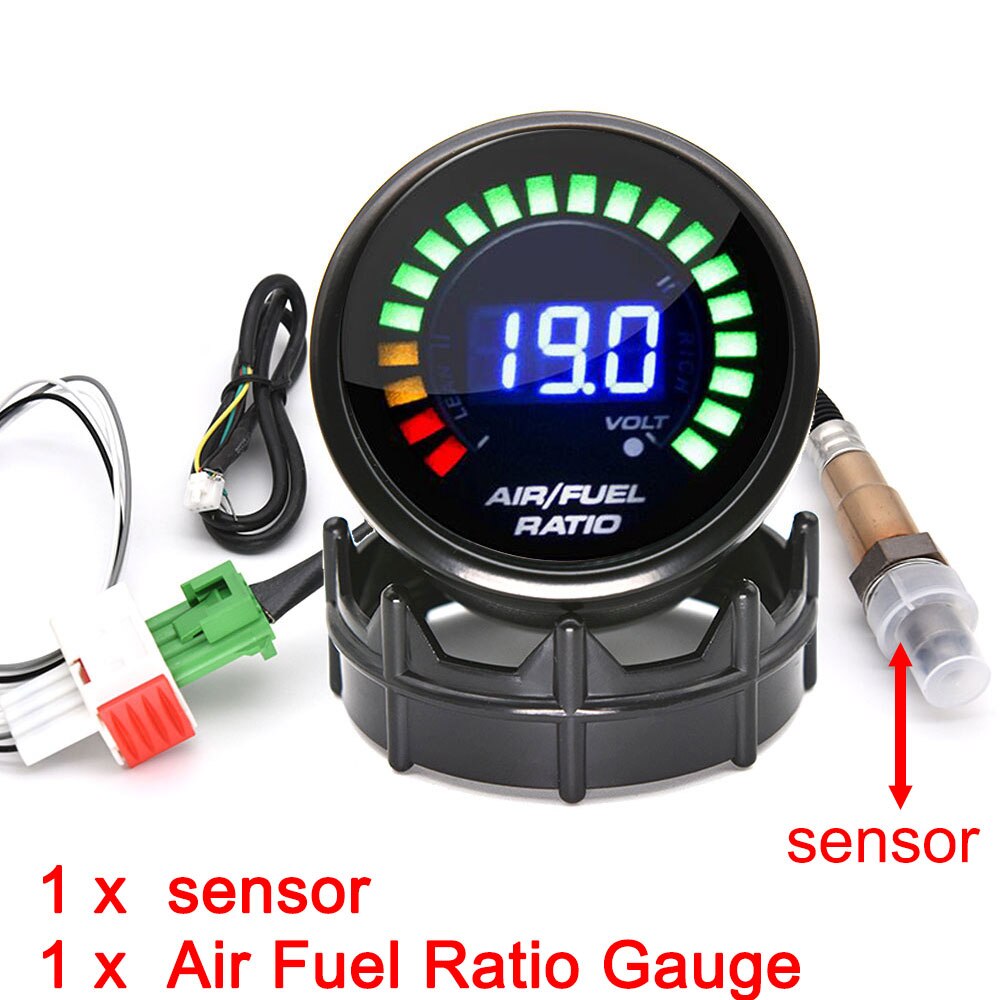 HD 52mm Digital Air Fuel Ratio Gauge + Sensor Narrowband O2 Oxygen Sensor Car Gauge Fit for 12V Car AFR Gauge LED Smoken Lens: gauge and sensor
