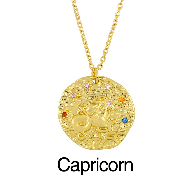 FLOLA Oro Catena Costellazione Zodiacale Collana Per Le Donne di Cristallo 12 Segno Zodiacale Collana Pendenti Con Gemme E Perle CZ Gioelleria Raffinata E Alla Moda del Regalo nker03: Capricorn