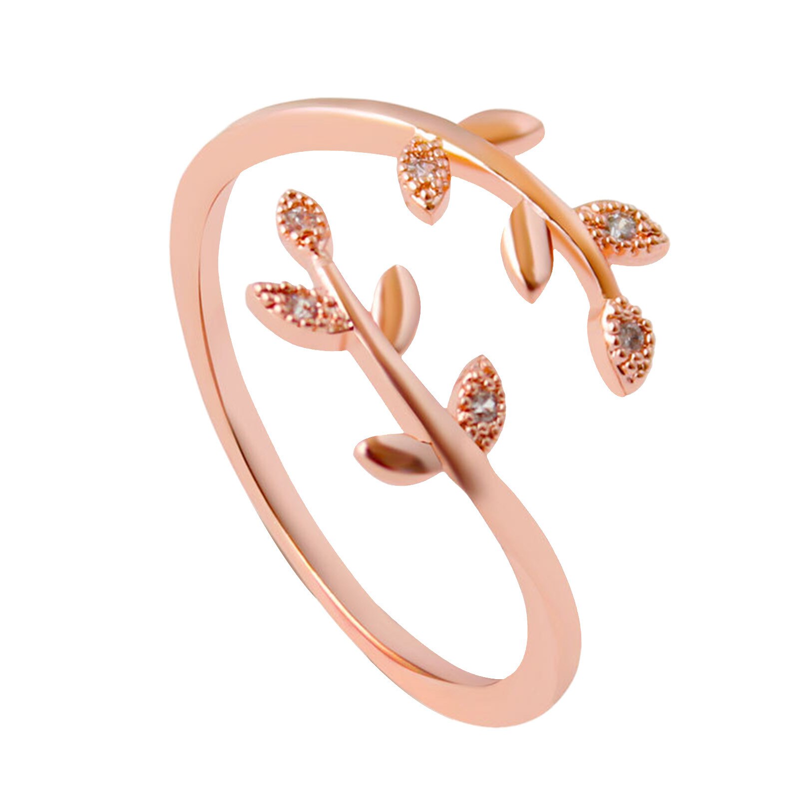 Anillos de hojas abiertas a la para mujer y niña, oro rosa, planta ajustable, nudillo, anillo de compromiso, joyería para y boda: Rosa