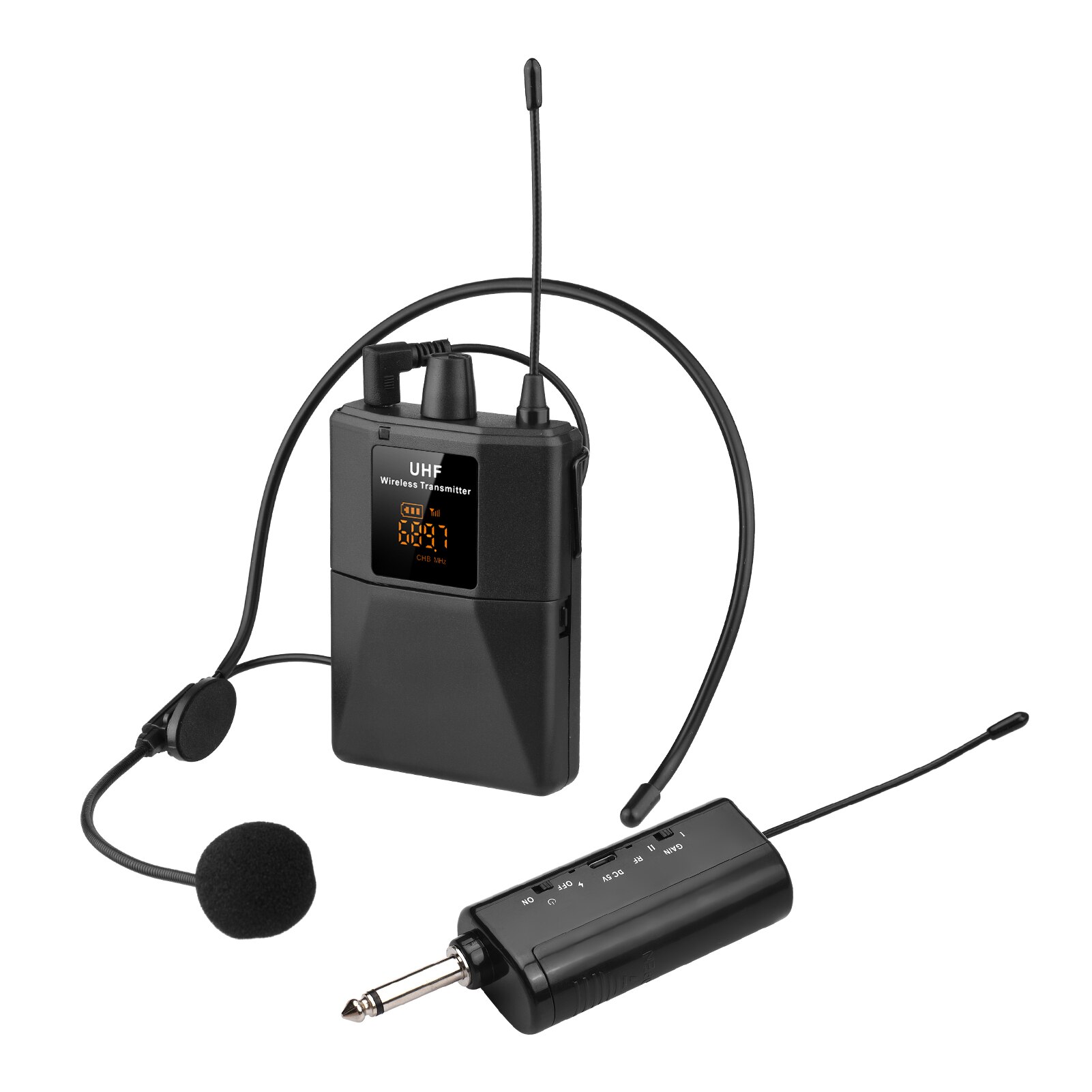UHF Wireless Headset Microphone with Transmitter &amp; Receiver LED Digital Display Bodypack Transmitter for Teaching Speech