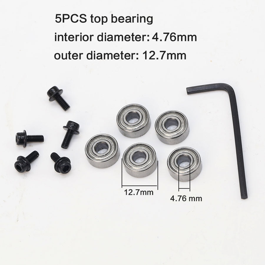 5pc Top Mounted 1/2, 3/8, 3/4 Bearing & Stop Ring for 1/4"1/2 SH Router Bit