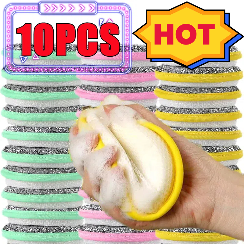 10-1PC Double Side Dishwashing Sponge Household Cleaning Tools Dish Brush Cleaning Supplies Pot and Dish Cleaning Sponges