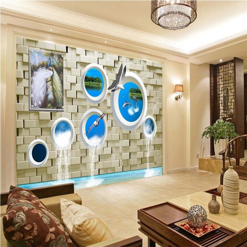 Beibehang Moderne Achtergrond Grote Schilderen Pauw bricks Dolfijnen Murales De Pared 3d Behang Hotel Badroom Muurschildering voor