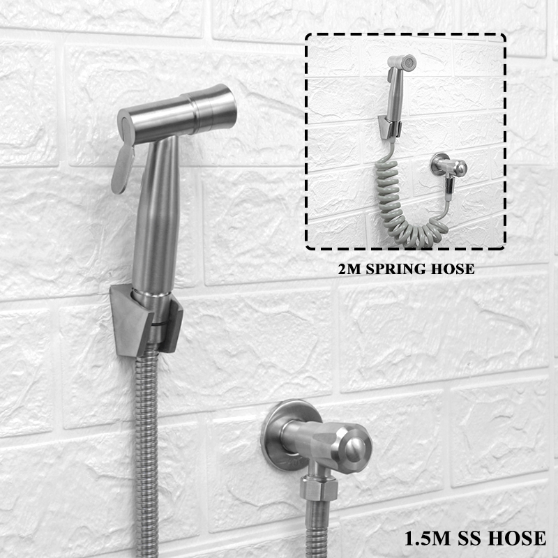 Brushed Stainless Steel Douche Kit Double Spray Handheld Bidet Sprayer Toilet Bidet Faucet Shattaf Valve Jet Set Hygienic Shower