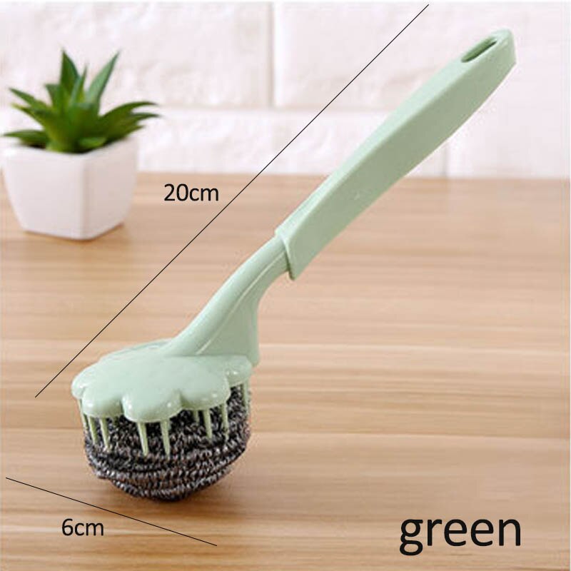 Cepillo de bola de alambre de acero inoxidable de utilidad, cepillo de limpieza con mango largo para colgar en la cocina, herramientas de limpieza en profundidad, 1 Uds.: green