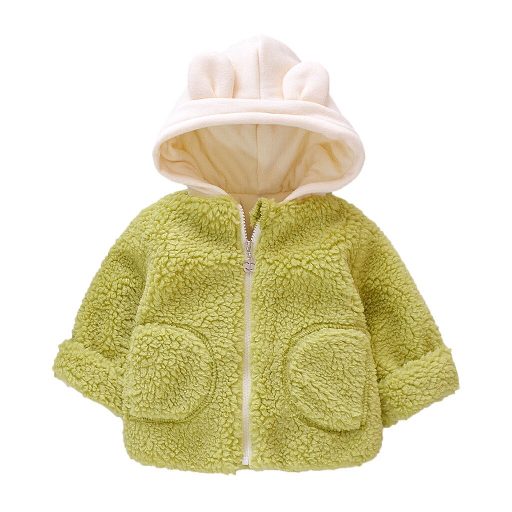 Cute Baby Ear Coat Autumn Winter Fleece Children's Sweaterr Boys And Girls Hoodie Jacket Baby Girl Winter Coat Color Matching: Green / 100