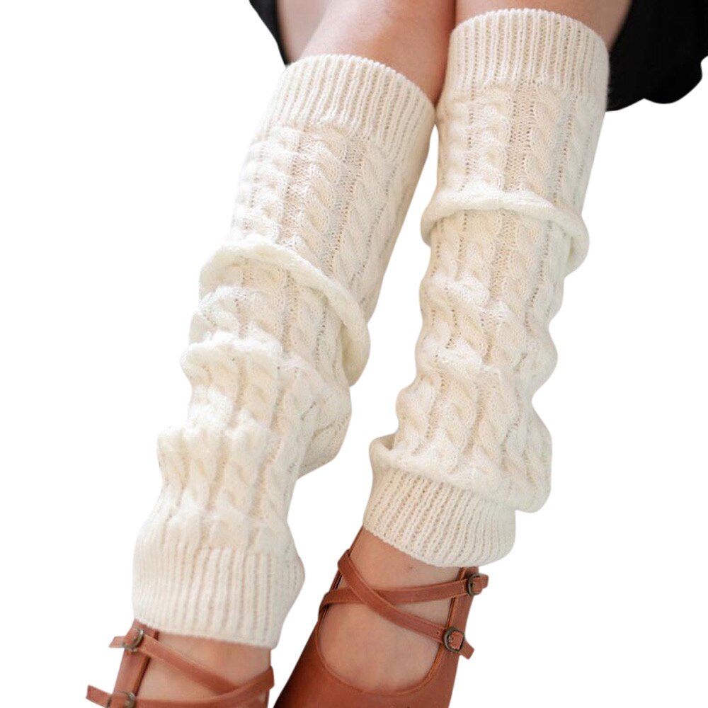 Jambières chaudes pour femmes | Chaussettes longues tricotées, en Crochet, hiver: WHITE