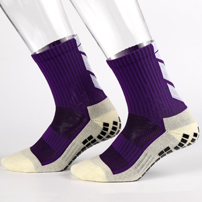 Football Socks Anti Slip Soccer Socks Men Sports Socks Good Cotton Calcetines Same Type As Trusox Running Absorb Sweat: Purple