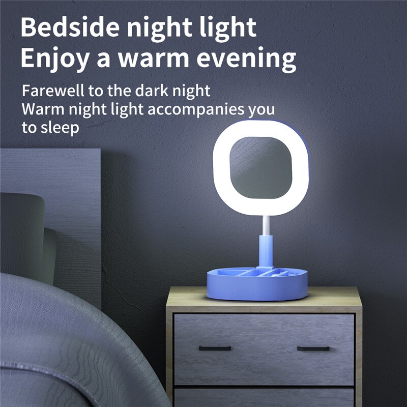 Dimmbare LED Ringlicht - Tragbare Selfie Lampe mit Spiegel & Handyhalterung - USB - 3 Farben, 5 Stufen