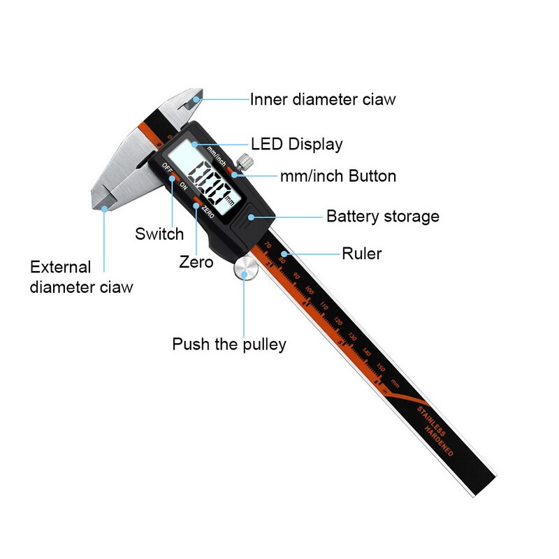 Electronic Digital Vernier Calipers 0-150mm Metal Micrometer Measuring Tool Caliper Gauges LCD Digital Caliper Stainless Steel