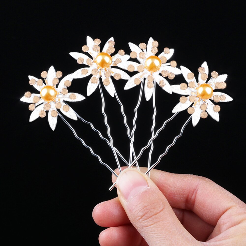 5pcs Flower Hairpins Hairstyles Wedding Bridal Hair Pins Hair Jewelry Accessories Hairwear Girls Hair Clips For Women: 5pcs A	yellow