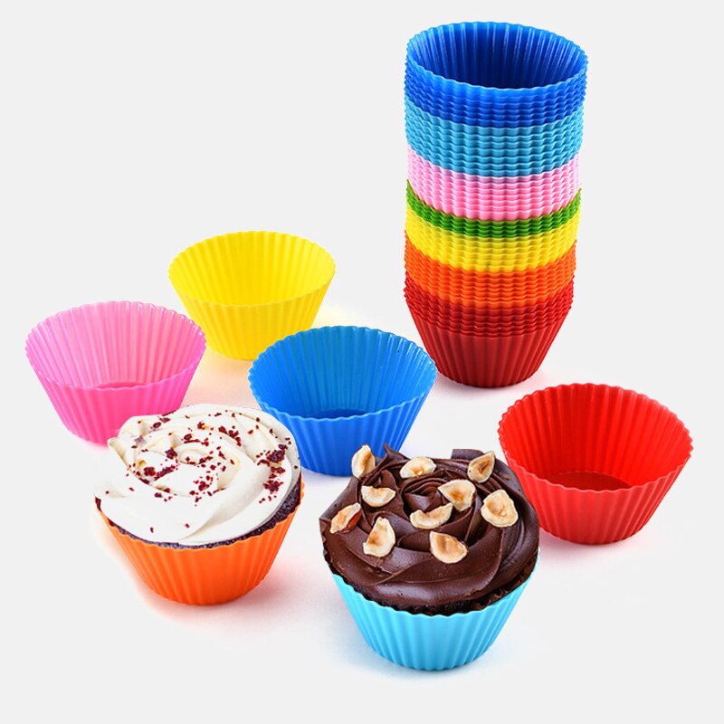 12pcs/Set Silicone Cake Mold Round Shaped Muffin Cupcake Baking Molds Kitchen Cooking Bakeware Maker DIY Cake Decorating Tools