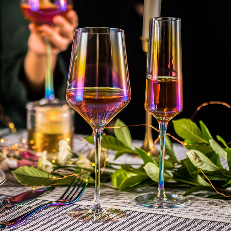 2 Stks/set Creatieve Kleurrijke Glazen Beker Champagne Wijn Cup Tafel Decoratie Kristal Wijn Beker Bruiloft Glazen Verjaardag