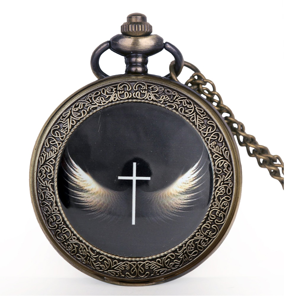Vintage angel wing lommeur med kæde halskæde kvinder mænd quartz lommeure herre retro fob ur til mænd  pb625