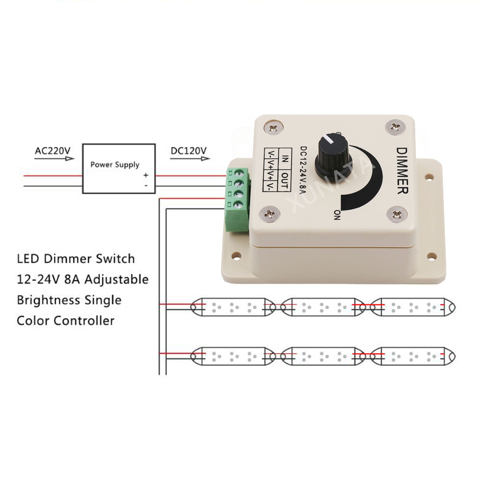 DC12-24V 8A Adjustable Brightness Lamp Strip Driver Single Color Light Power Supply LED Dimmer Switch Controller
