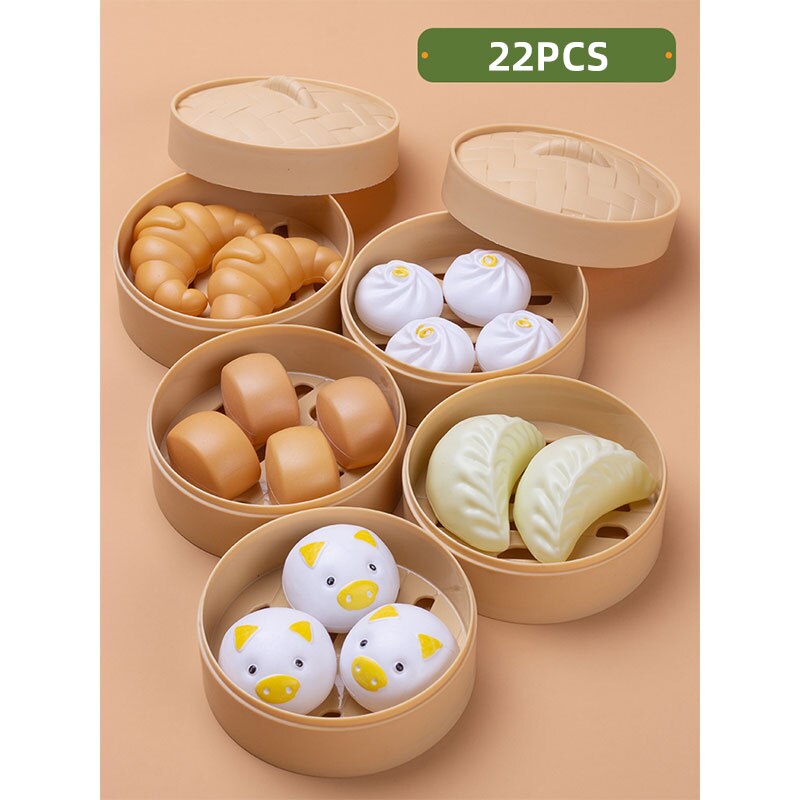 Simulation Plastic Foods Cookware Pot Pan Children Kitchen Toys Stickers Pretend Play Miniature Play Food For Girls Doll Food: 22pcs