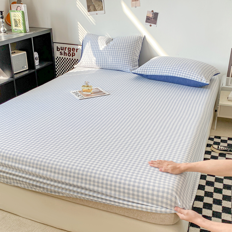 Sábana bajera de estilo a cuadros, funda de cama agradable para la piel, Sábana elástica para niñas y niños, ropa de cama iluminada para el hogar (sin funda de almohada): 240 cm x 220 cm / Azul