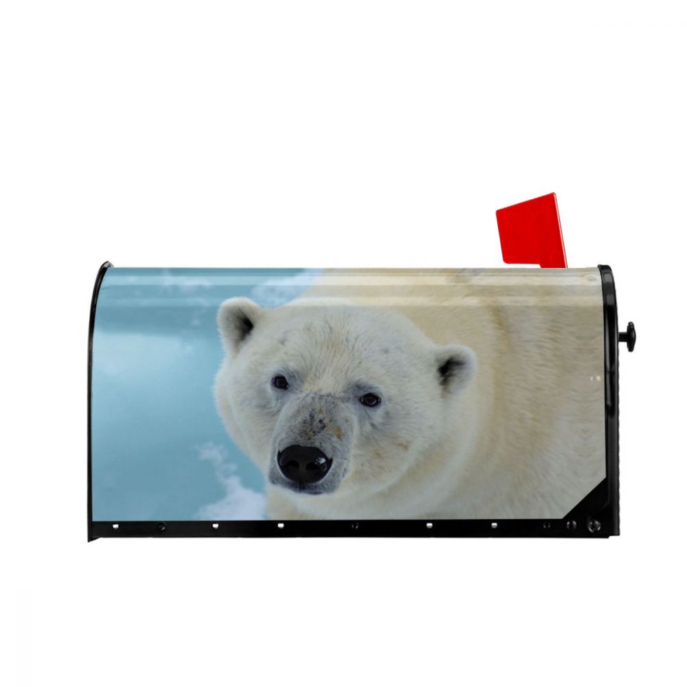 Lovely White Polar Bear Mailbox Cover ChristmasMailbox Wraps Magnetic Post Box Cover for Garden Yard