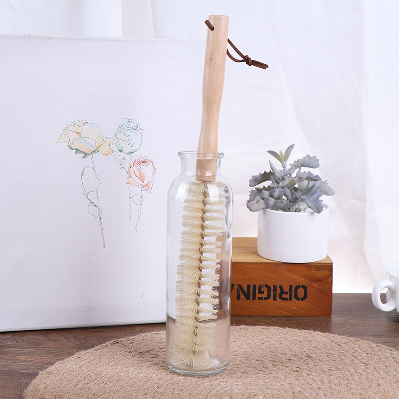 1pc Wooden Long Handle Brush For Baby Bottles Scrubbing Cleaning Tool Kitchen Cleaner For Washing Cleaning