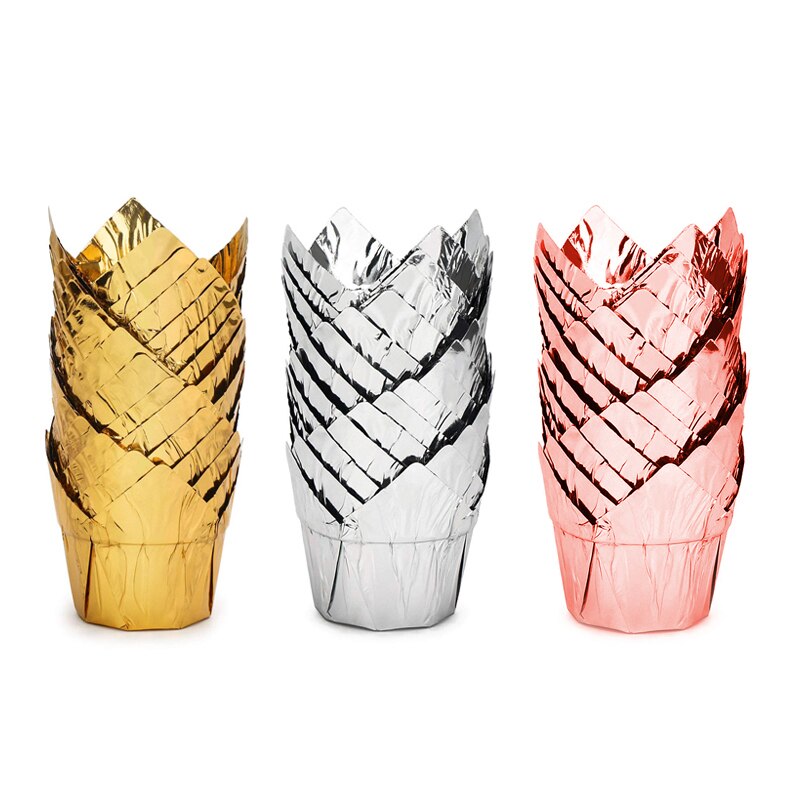 50Pcs Golden Muffin Cupcake Liner Tulip Flower Shape Cupcake Liner Baking Cup Tray Cake Wrapper Tray Case Oilproof Cake Wrapper