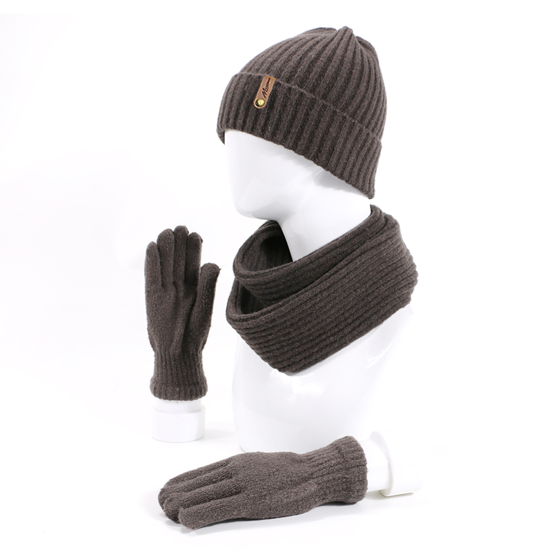 Vinter strikning skullies beanies hat tørklæde handsker sæt til mænd kvinde ensfarvet varm kasket udendørs tyk tørklæde handsker kasketter sæt