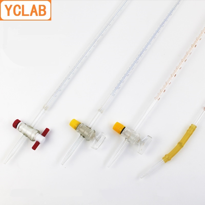 YCLAB-bureta con Línea Azul para laboratorio de vidrio transparente, llave de paso recta con espalda blanca para ácido Clase A, 100mL