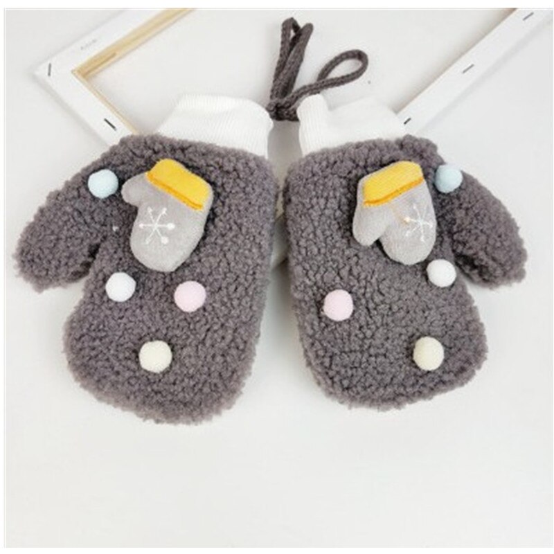 Toddler barn vantar med snöre söt tecknad vinter varm fleece snö skidvantar till jul 2-6t barn handskar