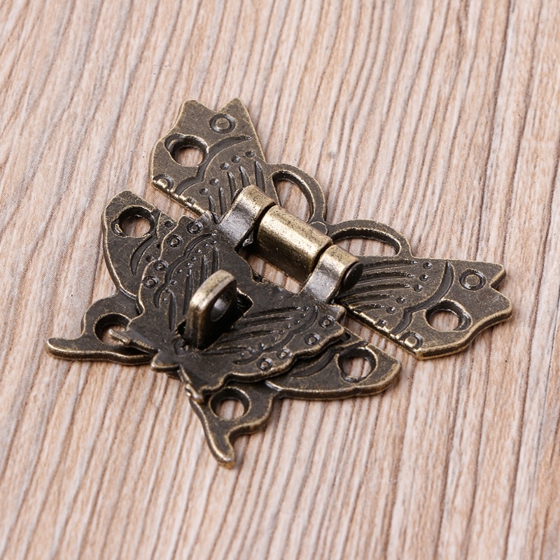 Sommerfugl 55 mmx 47mm vintage stil låse trækasse hasp pad brystlås bronze tone antik