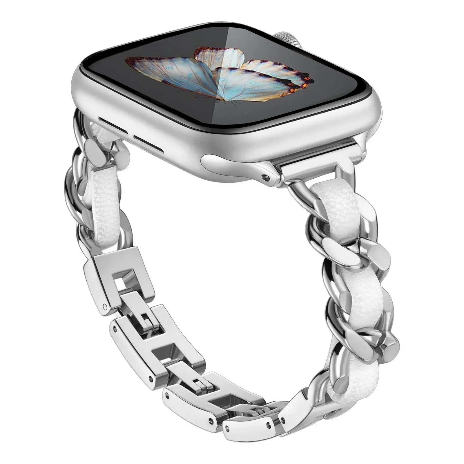 Stainless Steel Strap for Apple Watch Band 49mm 38mm 42mm 40mm 44mm Metal Bracelet iWatch Series 8 7 6 SE 5 4 3 2 1 ultra Strap: MAUVE FUMEUX / 12mm