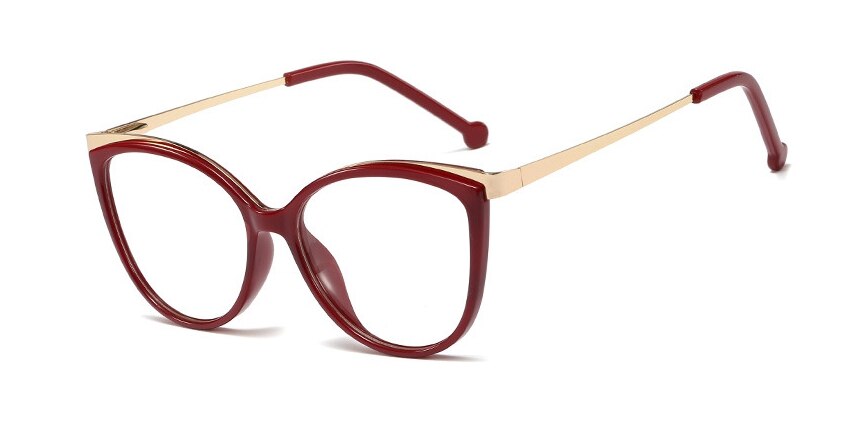 48052 Plastic Titanium Cat Eye Retro Glasses Frames Ultralight Men Women Optical Computer Glasses: C4 red