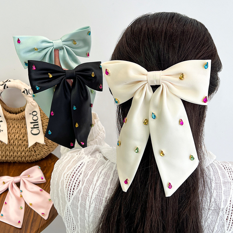 Ladies' Hair Clips Bowknots Colorful Rhinestones Barrette Headwear Sweet Gentle Versatile High Hair Accessories
