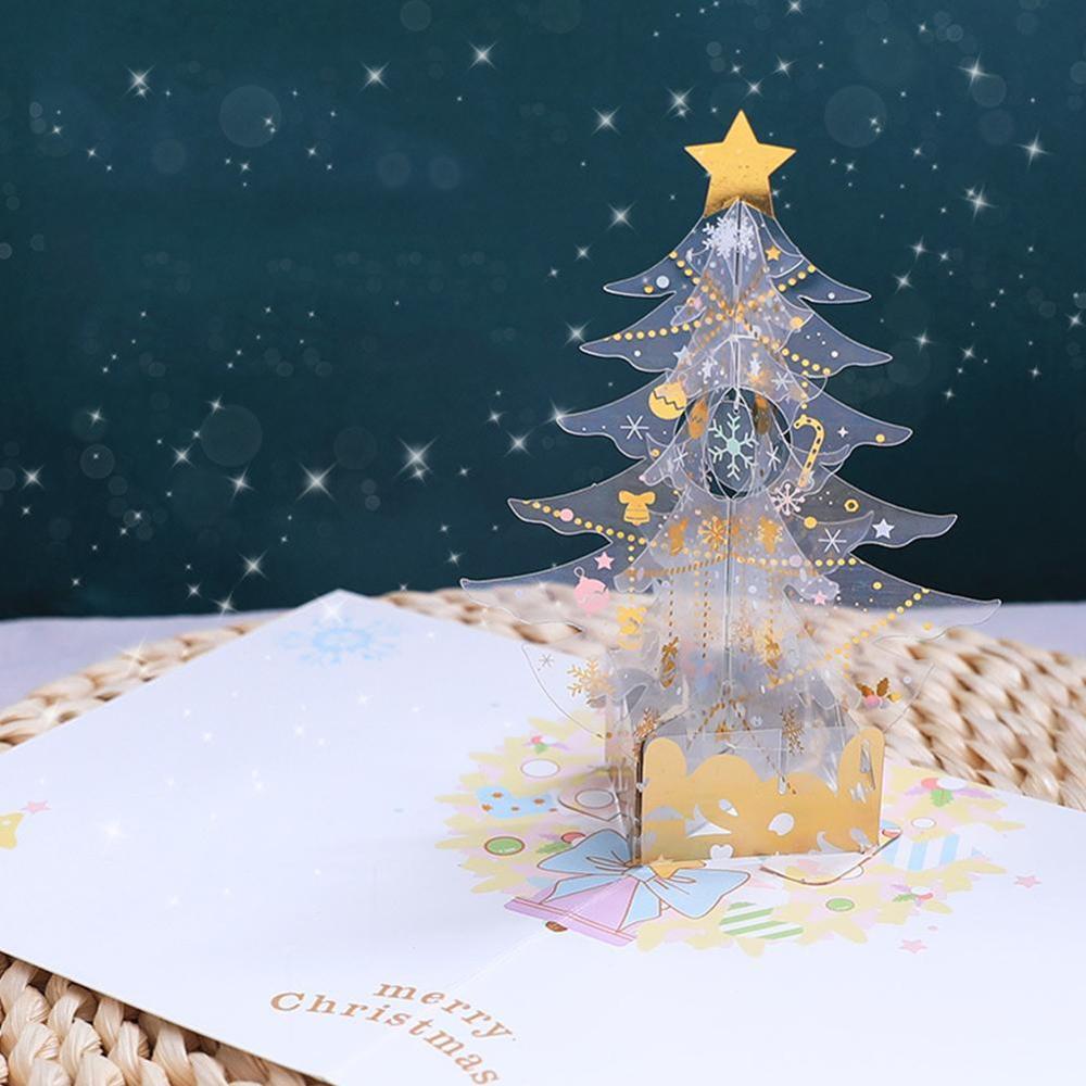 1 Pcs Crystal Kerstboom Wenskaart 3D Up Kaarten Vrolijk Kerstfeest Winter Wenskaarten Sneeuwvlok