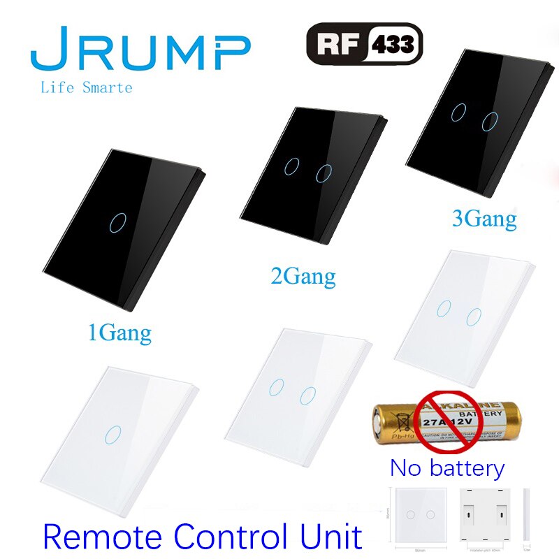 JRUMP RF433 Remote Controller Wall Light Switch Remote Switches Accessories Controller white Luxury toughened glass panel