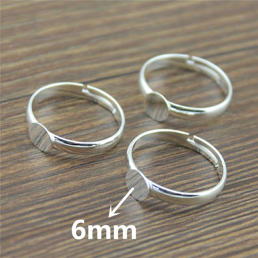 10 stücke Ring Einstellungen Einstellbare Ring Einstellungen Basis leer Finger Ring Leerzeichen glänzend Silber Farbe Kupfer Material 6mm Flache