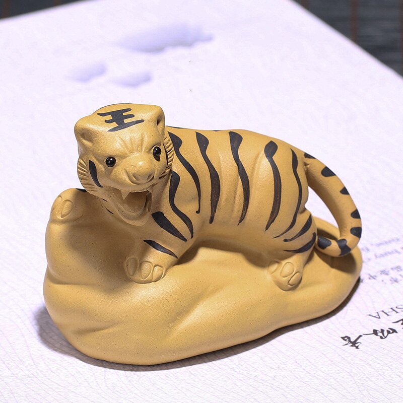 PINNY Purple Clay Tiger Handmade Sculpture Animal Statues Tea Pet Decoration Home Decoration Accessories