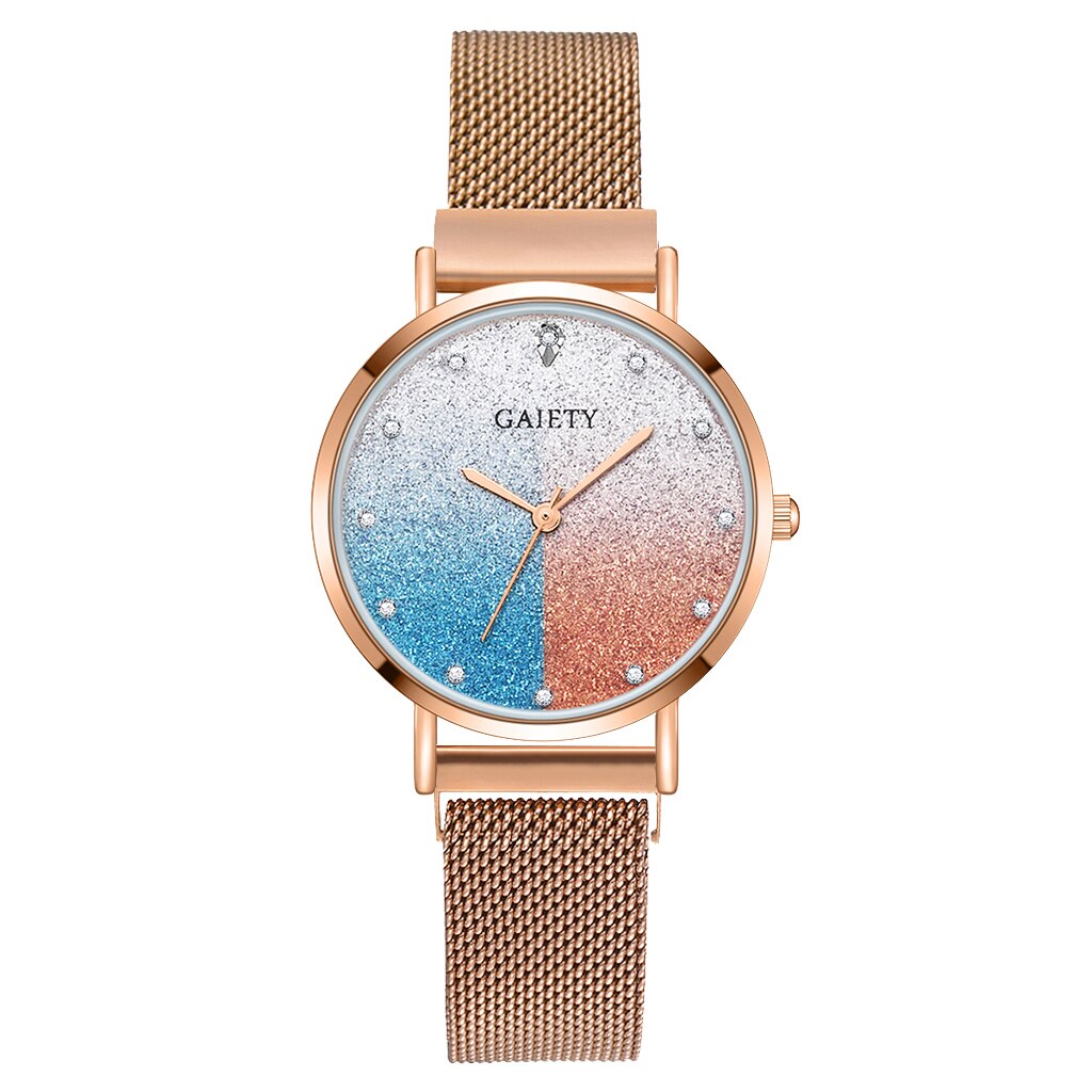 Gaiety reloj para mujeres de aleación de cinturón Casual esfera sencilla cielo estrellado de cuarzo de lujo relojes de pulsera de reloj femenino: blue pink