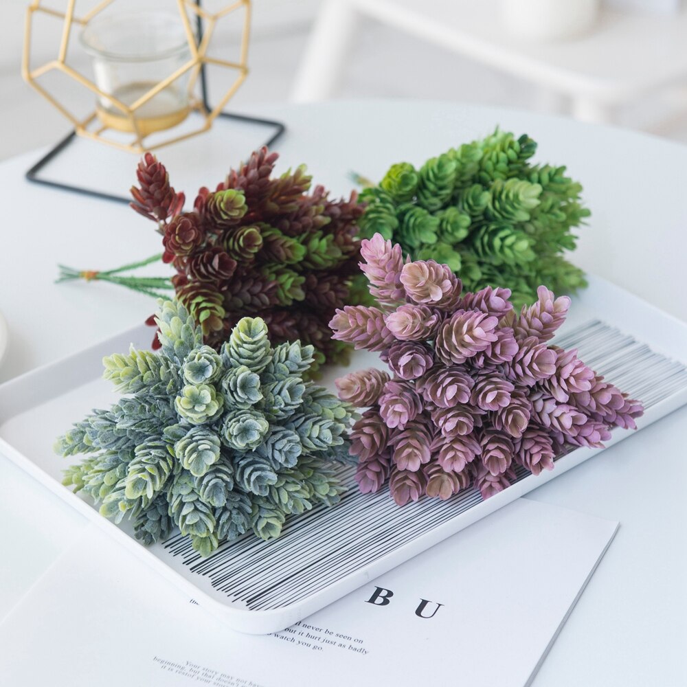 6 Stuks/Bundel Ananas Gras Plastic Kunstbloemen Diy Bonbondoos Vazen Voor Home Decor Tafel Bruiloft Bridal boeket