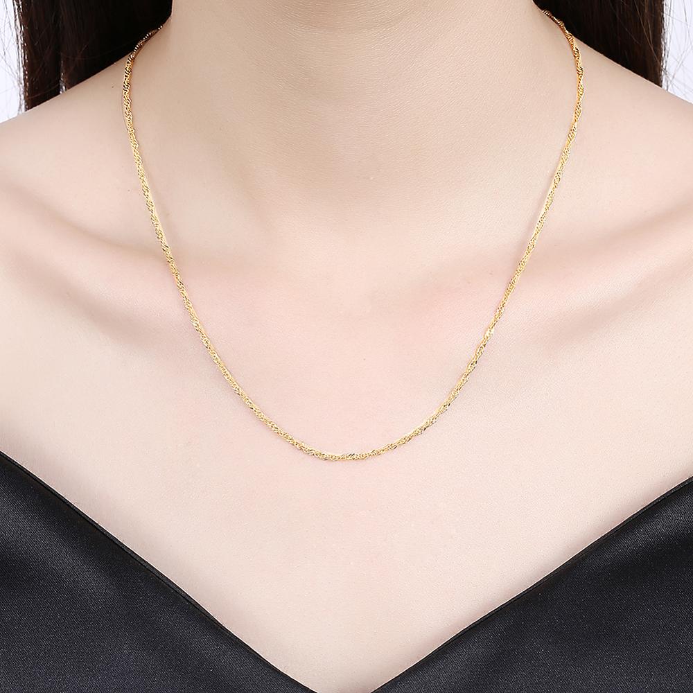 AGLOVER 925 Sterling Silver 18 Inch/20 Inch Gold/Rose Gold/Silver Water Wave Chian Necklace For Woman Jewelry