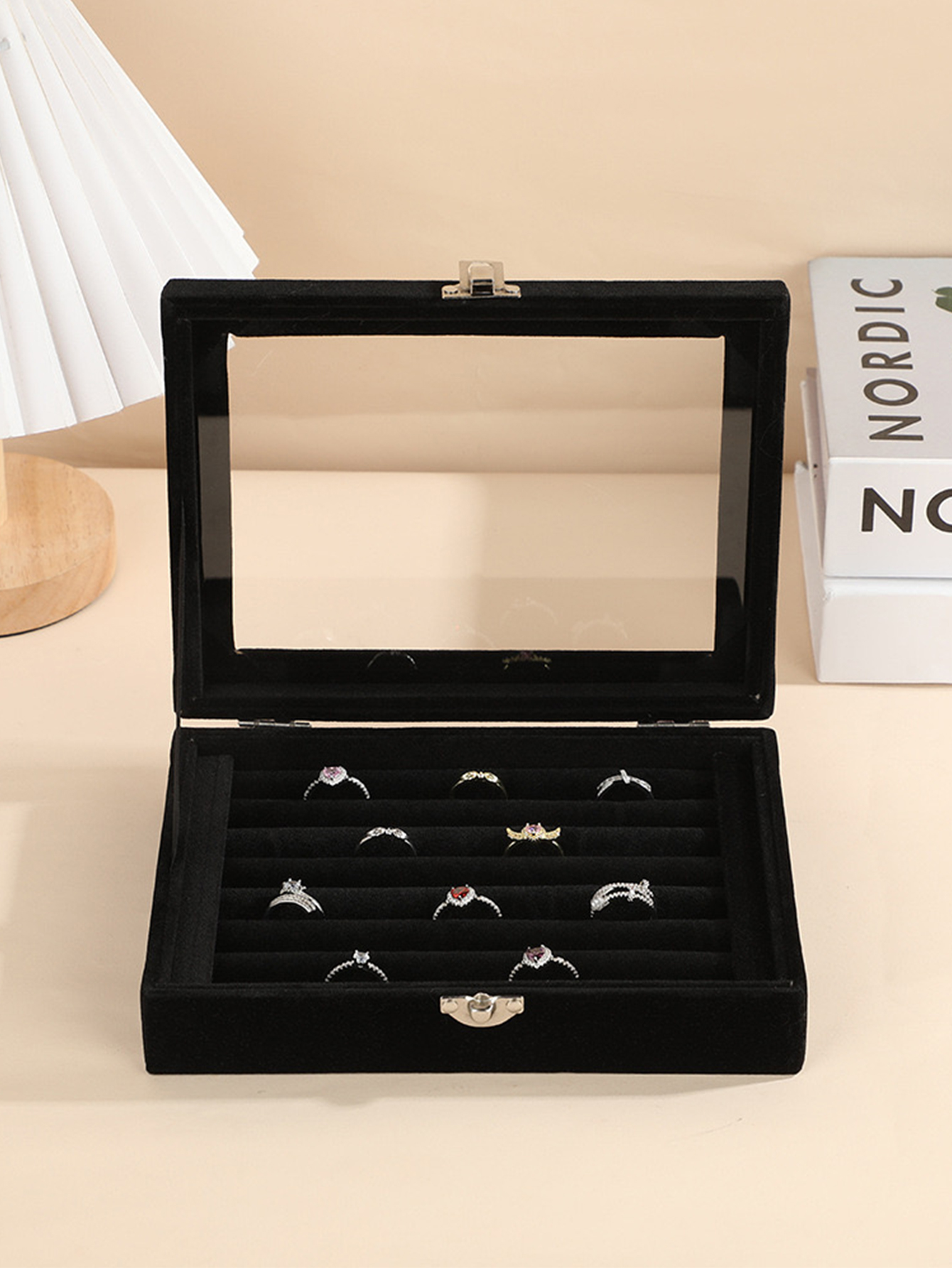 1PC Sieraden Opbergdoos Thuis Sieraden Display Box met Overdekte Ketting Ring Sieraden Organizer: Black