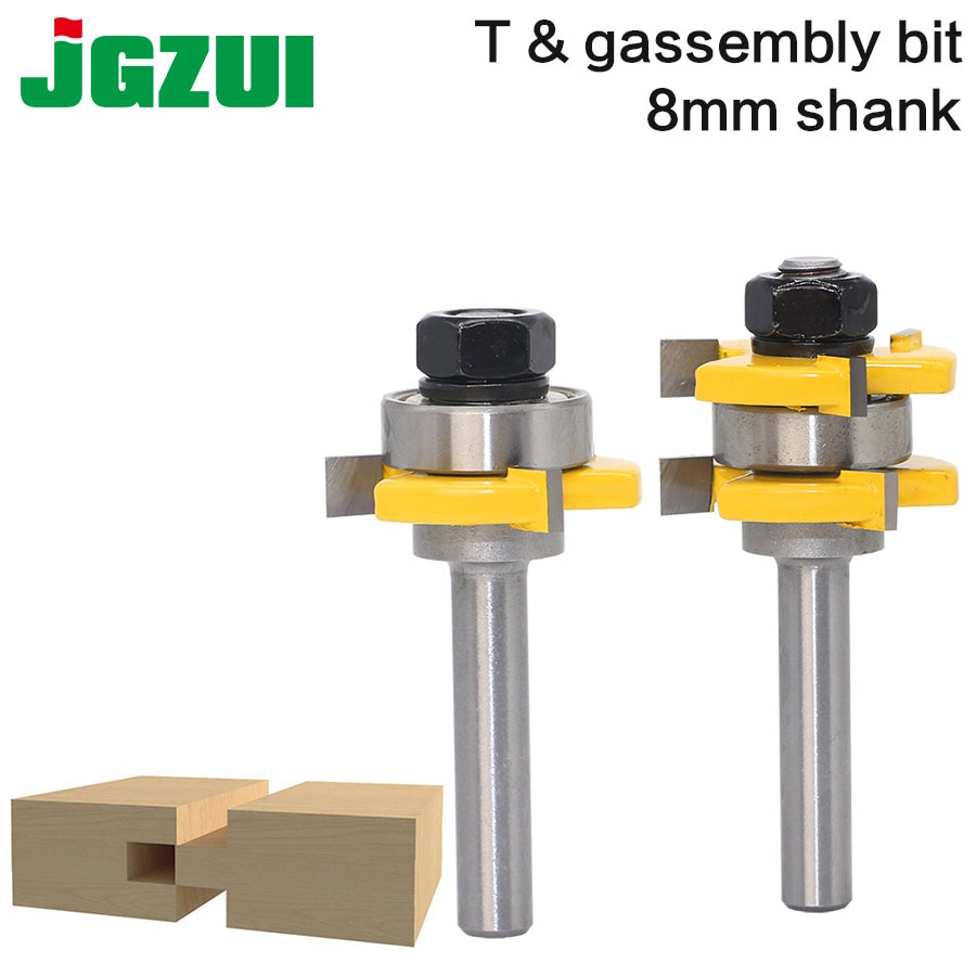 2 pc 8mm Shank Tongue &amp; Groove Joint Assembly Router Bit Set 3/4" Stock Wood Cutting Tool
