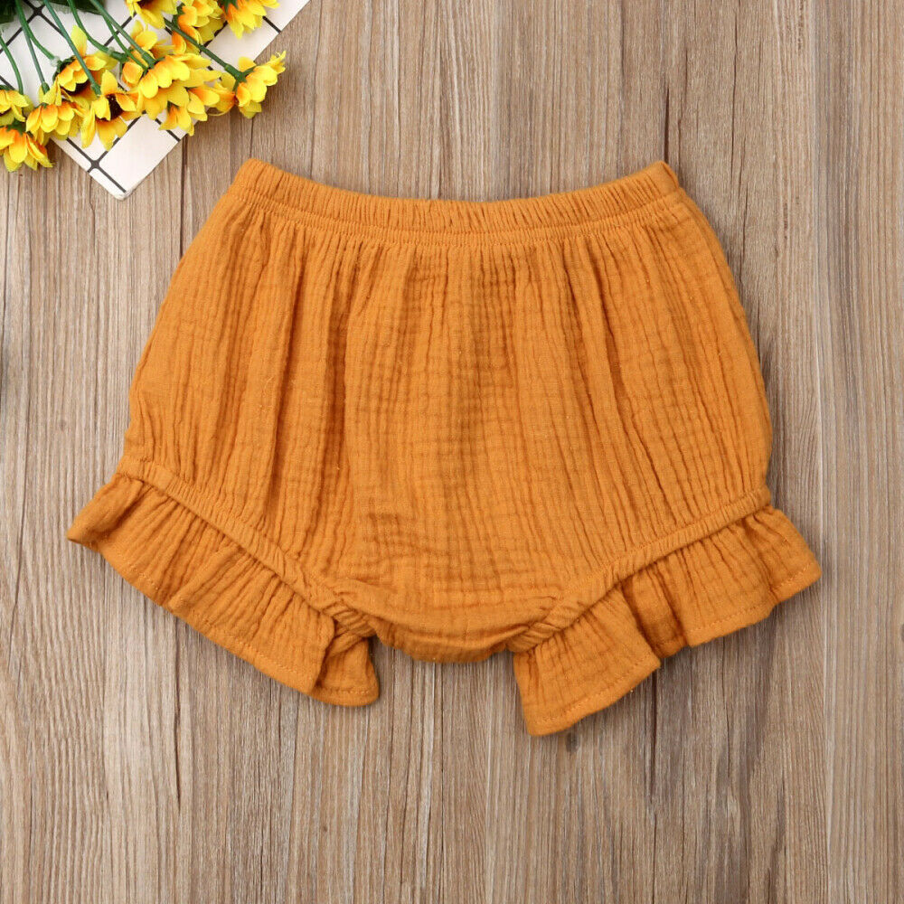Newborn Kids Baby Girl Cotton Shorts Bloomers Diaper Covers Ruffles Shorts Solid Trousers Bottoms Outfits Summer Clothes 0-18M