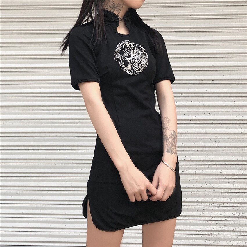 Bordado Cheongsam vestido chino para mujeres Casual Dragon Party Qipao gótico Streetwear Vestidos Asian Clothes chicas Kawaii