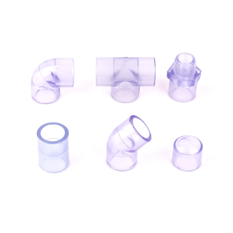 Indre dia . 20mm transparente pvc rørforbindelser standard pvc vandrør hætte kobling albue tee adapter til valg