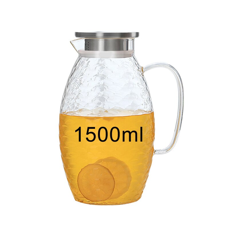 High capacity Glass Fish scale Water Pot 2000ml Jug Teapot Kettle Lemonade Heat-resistant Explosion-proof Heatable Carafe 1500ml: 1500ml
